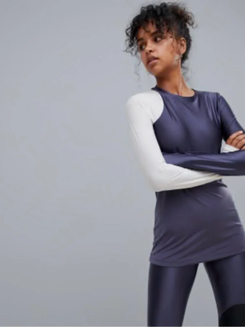 Nike Pro Hypercool Long Sleeve Colorblock Top Sheer Purple Nude Nylon